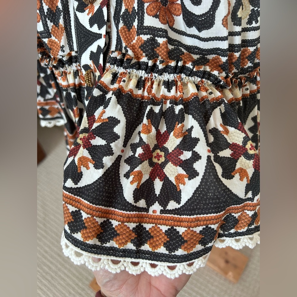 Farm Rio Flower Fan Tapestry Off-White Mini Dress Women’s Size Large - Picture 14 of 15